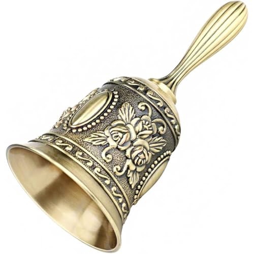 Campana de Mano de Metal y Bronce - Campanilla de Té, Escolar, Recepción, Cena, Servicio de Hotel - Decoración Navideña y del Hogar