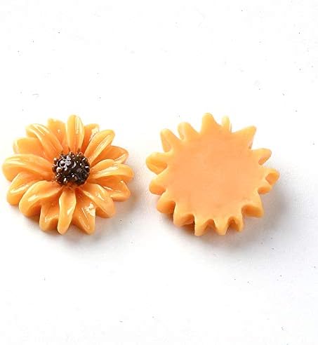 50pcs Undrilled Resin Sunflower Beads 15x5mm Flatback Flower Slime Cabochons for DIY Jewellery Making