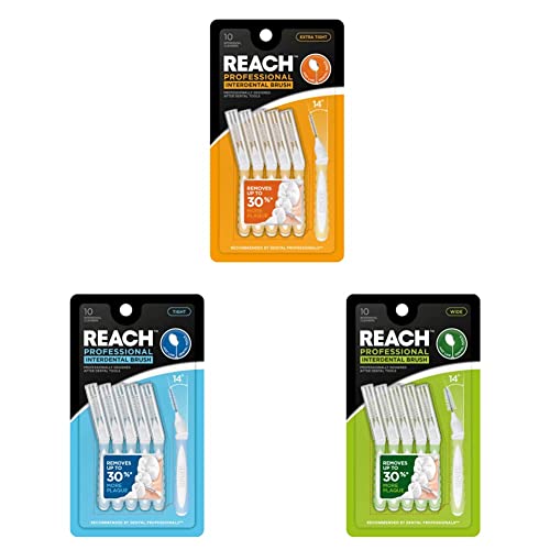 REACH Interdental Brush Variaty Bundle | Removes up to 30% More Plaque | Special Designed for Gum Protection | Wide (1.33mm) x 10, Tight (1.0mm) x 10 & Extra Tight (0.7mm) x 10