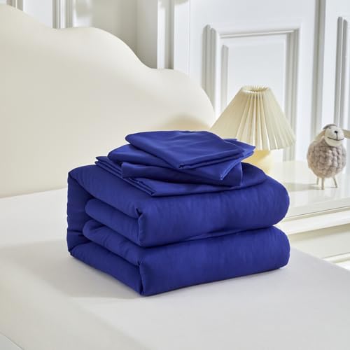 Image of Kids Comforter Sheet Set - Soft and Breathable Bed Set Includes Quilted Comforter, Fitted Sheet, Flat Top Sheet, Pillowcase and Toddler Pillowcase for Toddler - 5 Pieces Toddler Bedding Set Navy