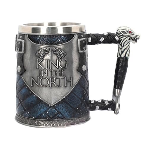 PEKJDS Game of Throne Norsemen Rustic Mug Gothique Pirate Mug Rétro Vintage Bar FestivalCup,3D Tasse en acier inoxydable Tasse à boire pour boisson, café, bière (D)