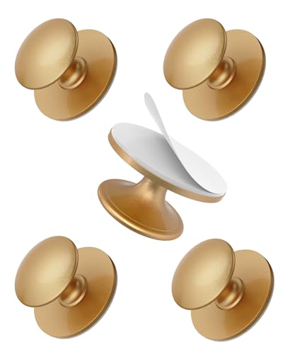 Anobeyi 5 Pack Self Adhesive Cabinet Knobs No Drilling Self Stick Drawer Knob Stick-on Kitchen Cabinet Stainless Steel Handle Pull for Window Wardrobe Dresser Cupboard Closet (5 Antique Gold)