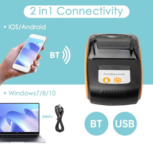 Image of Portable Receipt Printer 58mm Mini Thermal Printing Wireless BT USB Mobile Printer with 2 Inch Thermal Paper Roll Compatible with Android /iOS /System for Small Business Restaurant Retail Store