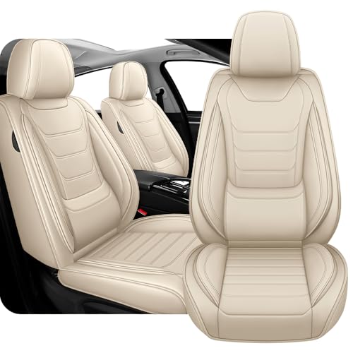 JZSA Car Seat Covers Fit for Volvo S60 2002-2025,Waterproof Nappa Leather Car Seat Cover,Compatible Airbag Seat Covers,Comfortable Seat Cover Sets.(Standard 2 Seats,Beige)