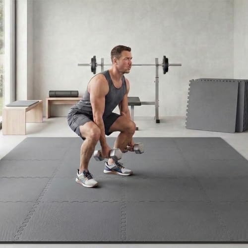 Image of BalanceFrom Puzzle Exercise Mat 1 /2 inch Thick, EVA Interlocking Foam Floor Tiles for Home Gym, Mat for Home Workout Equipment, Floor Padding for Kids, Gray, 24 in x 24 in x 1 /2 in, 144 Sq Ft - 36 Tiles | Tiles for Home Gym, Mat for Home Workout Equipment, Floor Padding for Kids, Gray, 24 in x 24 in x 1 /2 in, 144 Sq Ft-36 Tiles