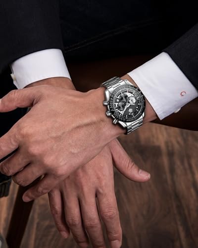 Armbanduhr Herren Edelstahl Herrenuhr Groß Uhren Herren Chronograph Analog Quarz Männer Uhr Kleid Wasserdicht 3ATM mit Kalender Business Casual – Bild 4