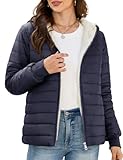 CMTOP Giacca Invernale Donna Leggero Corto Giacca Trapuntata, Foderato in Pile Cappotto Idrorepellente Elegante Parka Imbottiti Giubbini Puffer Jacket Con Cappuccio(Blu Navy,M)