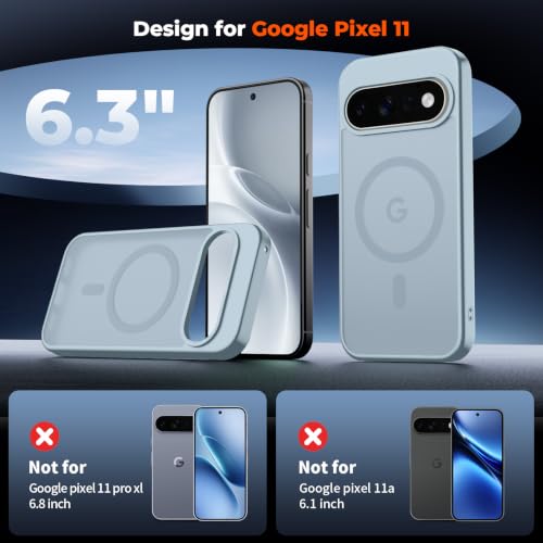 Image of SUPFINE Magnetic for Google Pixel 11 Case - Sliver Blue | With Screen Protector,Translucent Matte,Built-in Magnets,Military Grade Drop Protection,Shockproof Phone Cover