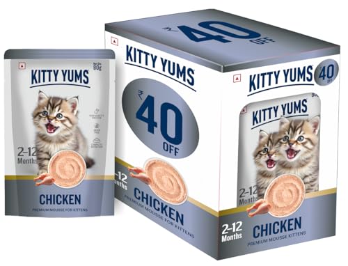 Image of Kitty Yums Kitten Wet Mousse 80g(4+1) Pack of 5, 400g | Chicken | Rich in Protein | Promotes Hydration & Easy to Digest | No Artificial Flavours | Packed with Essential Vitamins & Antioxidants