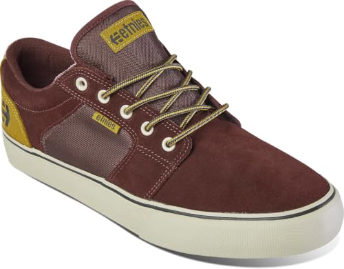 Image of Etnies Barge LS - Classic Skate Look, Slim Vulcanized Silhoutte, Hefty Armored Collar, Reinforced Vulc - Burgundy /Brown - 9
