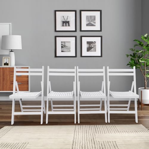 Calivox Folding Chairs, Set of 4 White Slatted Wood Event Chairs Foldable Patio Seating for Garden Wedding Party Backyard Deck Porch Lawn Outdoor Ceremony and Dining Areas