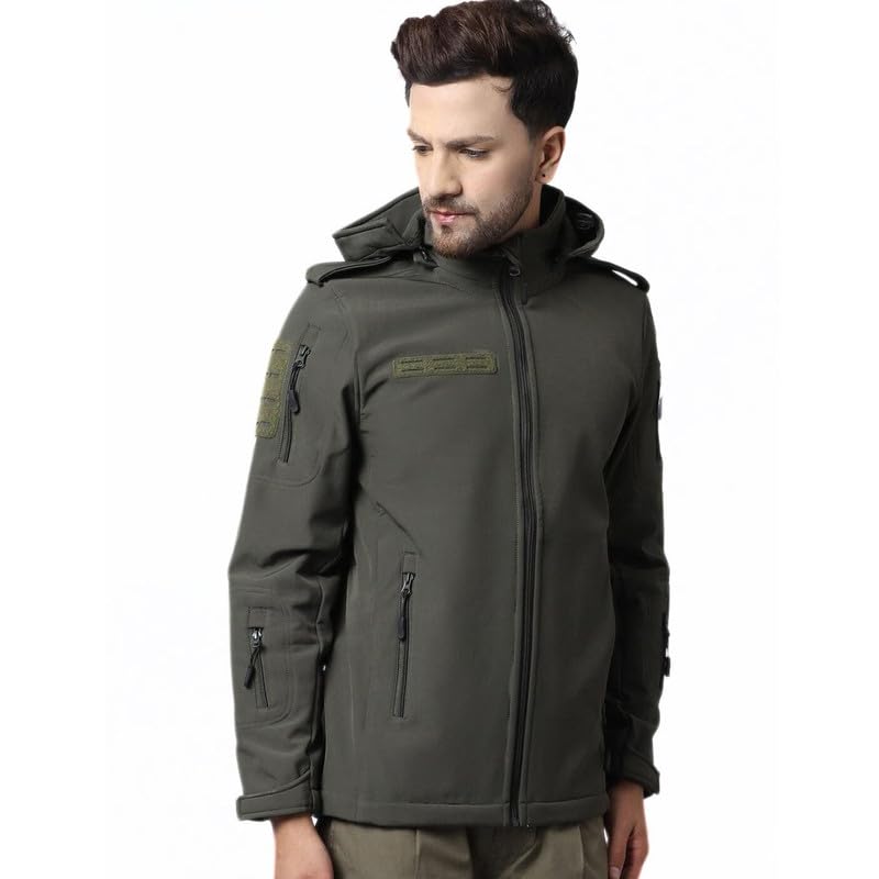 Image of MOUNTMILLER Men's 12 Zipper Softshell Hooded Tactical Jacket | Water-Repellent, Multi-Pocket, Abrasion-Resistant - Perfect for Outdoor Activities, Hiking, and Trekking