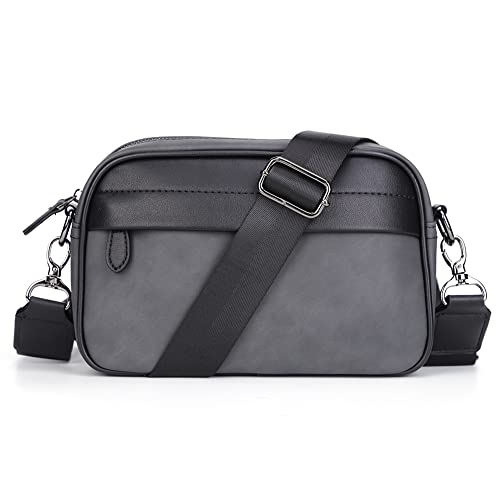 LYEAA Bolso de Hombro de Cuero para Hombre Patrón clásico Bolso Bandolera de Moda de Negocios Informal Correa Ancha Pequeño diseño a Cuadros Cuadrado para Viajes Trabajo Bolsos de Eslinga pa