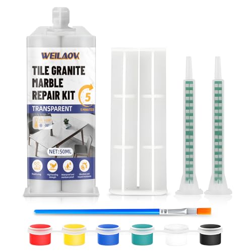 WEILAOK Marmor Reparaturset, Fliesen Reparaturset, Keramik Reparaturset Waschbecken für Marmor, Granit, Fliesenreparatur, Reparatur von Rissen, Kratzern, Löchern, 6 Farben Farbe und Pinsel, 50 ml