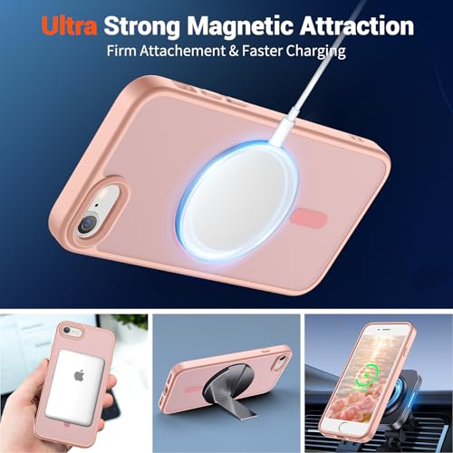 Image of SUPFINE Magnetic for iPhone SE Case 2022 (3rd) /2020 (2nd), iPhone 8 Case (Compatible with MagSafe) (Military Grade Drop Protection) Translucent Matte Phone Cover,Pink