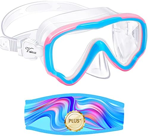 Vvinca Kids Swim Goggles with Nose Cover and Fabric Strap Cover, Kids Snorkel Mask Scuba Diving Mask Swim Mask Anti-Fog Clear View, Soft Silicone No Leak Swimming Goggles for Kids 6-14, Snorkel Gear