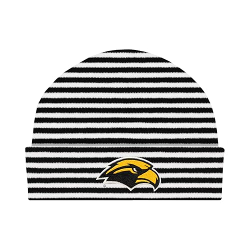 College Baby NCAA Officially Licensed Striped Knit Cap - Southern Miss Golden Eagles Logo, Black/White, Newborn 0-3 Months