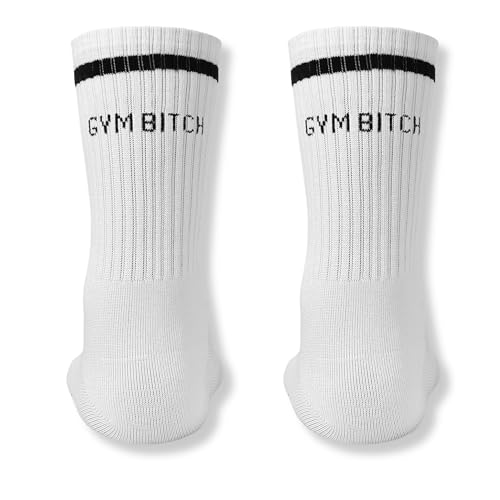 Made by Nami Weiße Crew Socks aus Baumwolle • Weiße Retro Tennis Socken mit Sprüchen • Atmungsaktiv (DE/NL/SE/PL, Numerisch, 35, 40, Regular, Regular, Gym Bitch)