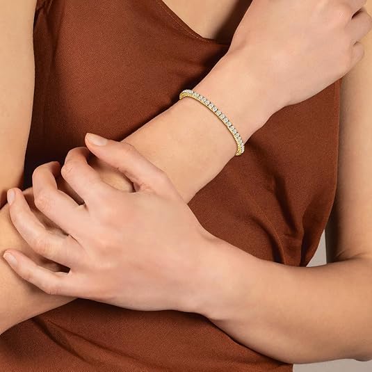 Gümüş/Altın Renk Parlak Matrix Su Yolu Tenis Bileklik Halhal Klasik Yuvarlak Kesim Kadınlar Kızlar için 316 L Paslanmaz (Altın) - Görsel 3