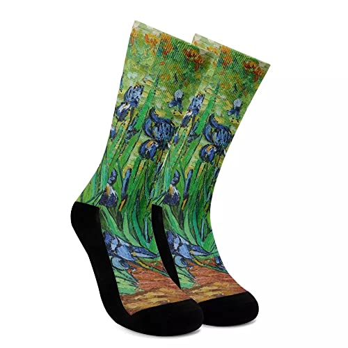 ENLACHIC Women s Van Gogh Art Paintings Print Novelty Fashion Casual Thick Crew Socks,Van Gogh Iris,S M