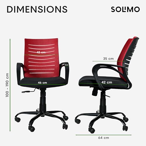 Image of Amazon Brand - Solimo Worklo Mid Back Office Chair for Work from Home | Study | Revolving | Computer (Heavy Duty Powder Coated Metal Base, Stylish Red Mesh)