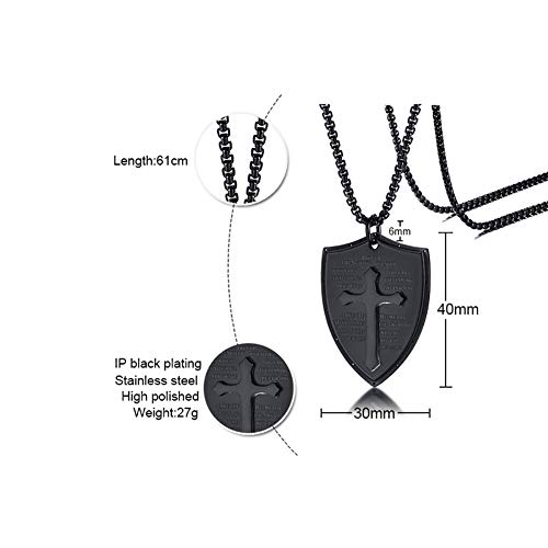 Makeztsd Men Shield Armor Of God Ephesians 6:16-17, Faith Cross Stainless Steel Shield Of Faith Pendant Necklace, Jewelry Gift Necklace For Men (Black) #TOP2