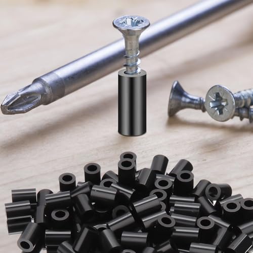 SWTYExt 100 Stück Runde Abstandshalter ABS Nylon Unterlegscheiben M4-7X5mm Distanzhülsen Kunststoff Schwarz Abstandshalter Wand Isolierung Beilagscheiben ohne Gewinde Abstandshülsen für Schrauben