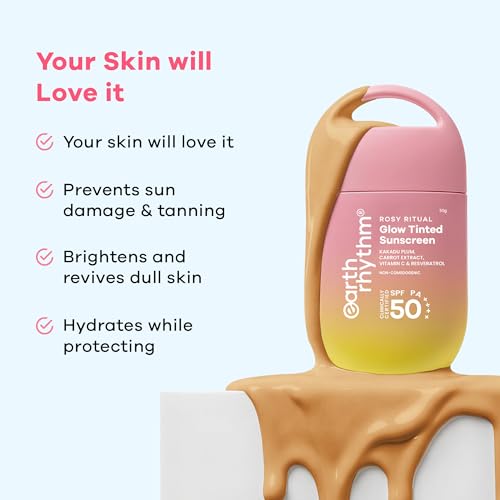 Image of Earth Rhythm Rosy Ritual Glow Tinted Sunscreen SPF 50 PA ++++ with Vitamin C,No Oxybenzone (50gm) - Honey