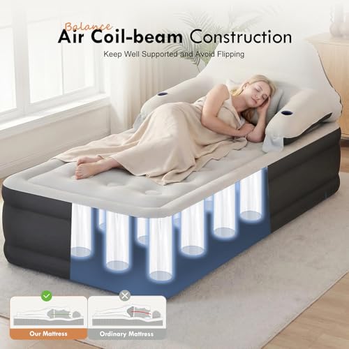 DIMAR GARDEN Twin Size Air Mattress with Headboard and Pump,Blow Up Mattress Inflatable Bed with Pillows by DIMAR GARDEN - Image 2