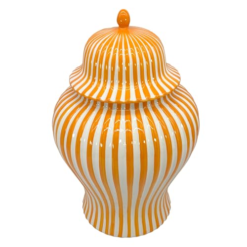 Galt International 18" Orange Candy Stripe Ginger Jar w/Lid - Decor Home Decor Living Room Party Decorations