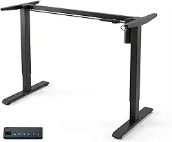 Estrutura de Mesa Elétrica Ajustável para Trabalho em Pé e Sentado – 3 Configurações de Memória, Altura de 72cm a 120cm, Base Ergonômica e Design Silencioso para 110v e 220v (preto)