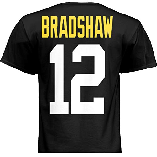 HOFSM.COM Hall of Fame Sports Memorabilia NWT New Bradshaw #12 Pittsburgh Black Custom Football T-Shirt Jersey No Logos Men's (Medium)