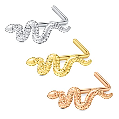 Longita 20G Serpent L Shaped Nose Stud Ring pour Femme Acier Chirurgical Piercing Nez Anneaux Nostril Piercing Argent Or Rose Piercing Nez Cover