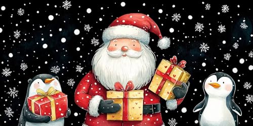 Broderie Diamant Noël Pingouin 70 x 140cm Cadeau Anti-Stress Idéal pour Adultes et Enfants