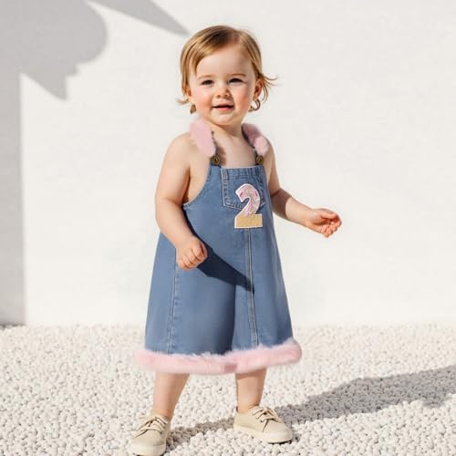 Toddler Baby Girl First/Second Birthday Clothes One/Two Year Old Birthday Dress Denim Fluffy Bib Overall Dresses Outfit2