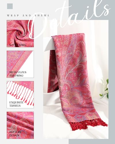 Chuarry 6 Pcs Paisley Pashmina Shawls and Wraps Bulk for Women Cashmere Scarf Tassels Soft Wrap Stole Two Tones Wedding Gift3