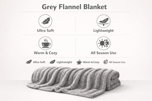 Image of WONJU Ultra Plush Mink Blanket | Soft Warm Fleece Blanket for Double Bed | Luxury Winter Blanket for Bed, Sofa, Couch & Travel | Machine Washable (Gery)