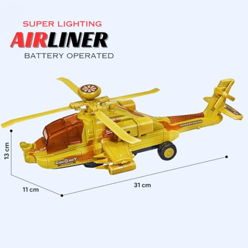 Image of Big Size Helicopter Toy Set for Kids 360 Degree Army Model Plane with Sound & 3D Flashing Colorful Light Toys for Boys and Girls Aircraft Bump & Go Action Model Playset Figurine Airplane