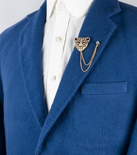 Image of Knighthood Black & Gold Tiger Brooch with Stone Detailing and Hanging Chain for Men & Women - Statement Lapel Pin for Suits, Coats, and Jackets