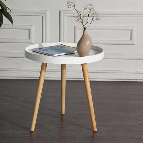 Image of Small Round Coffee Table, Modern Side Table with 3 Stable Legs, Multifunctional Sofa Side Table for Balcony Office (White)