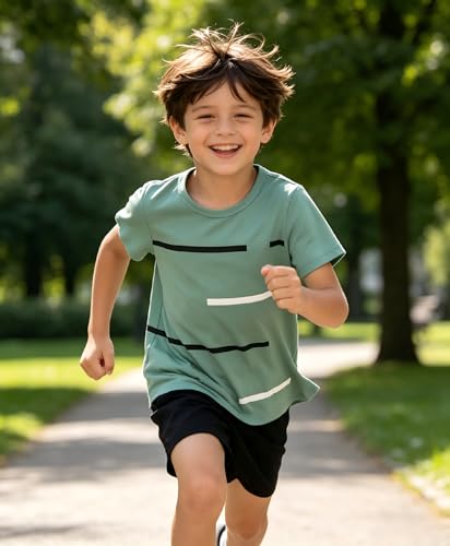 Image of 4-8T Toddler Boys 2-Piece Summer Casual Outfit Striped Print Short Sleeve T-Shirt & Shorts Set