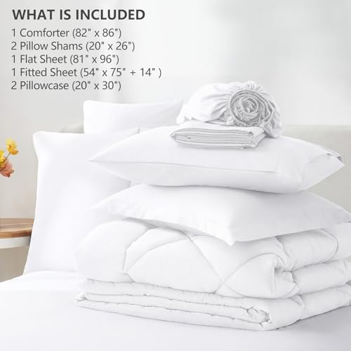 Image of CozyLux Full Size Comforter Sets White - 7 Pieces Bed in a Bag Full, Luxury Soft Bed Set for All Seasons, Bedding Set with Down Alternative Comforter, Sheets, Pillowcases & Shams