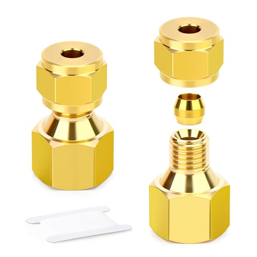 Image of ERGAOBOY 2Pcs Brass Compression Tube Pipe Fitting, 4MM Tube OD X 1/8" BSP Female Compression Union Straight Connector