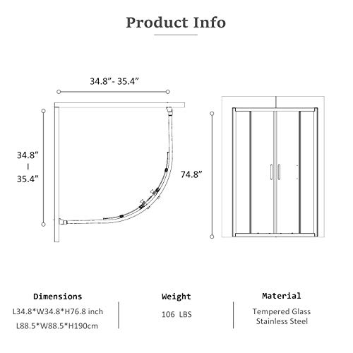mecor Clear Glass Sliding Bath Doors, 35.4