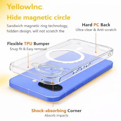Image of Crystal Clear Case Cover for Google Pixel 10A, 2600 Gauss Magnetic Ring, Military Grade Shockproof (Hard Transparent with MagSafe, Google Pixel 10a)