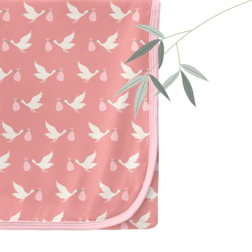 Image of KicKee Swaddling Blanket, Made from Luxuriously Soft KicKee Signature Blend Fabric, Buttery Softness for Snuggling Your Baby (Blush Stork - One Size)