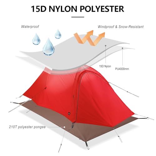 Carpa ultraligera para mochileros 1-2 persona 3 temporadas miniatura 3