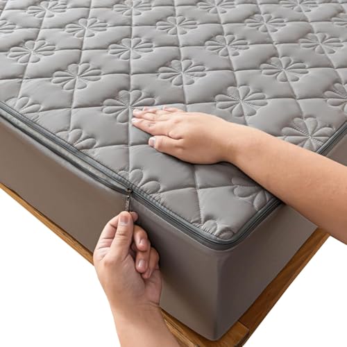 Funda Protectora de Colchón con Cremallera - Acolchada y Gruesa, Transpirable, 90x200/135x190/150x190/160x190 cm, Personalizable, Cubre Colchón de Cinco Caras(Gris,160x200x30cm)