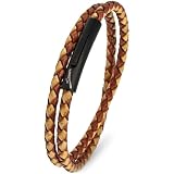 Simaru Lederarmband, 4mm geflochten zum Wickeln für Frauen & Männer, Echtleder Wickelarmband mit Edelstahl Hakenverschluss, Premium Qualität ((41cm Lenght   L), Hellbraun mix)