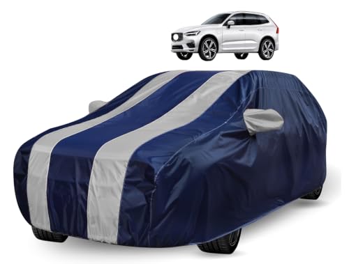 Image of Auto Hub Car Cover Compatible with Volvo XC60 with Mirror Pocket, Water Resistant, Triple Stitched, XC60 Car Cover- Navy-Silver